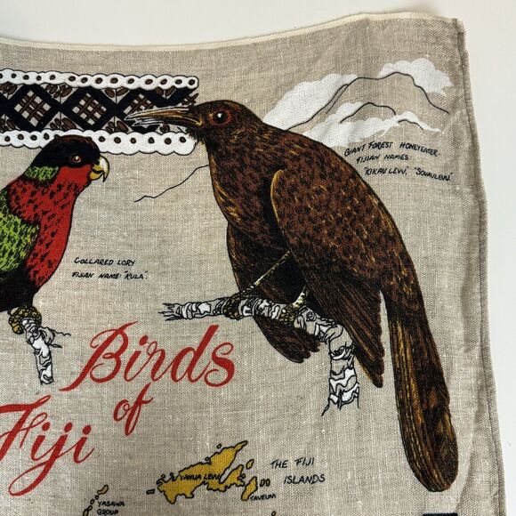 Vintage Linen Birds Of Fiji Travel Souvenir Tea Towel - Picture 3 of 10